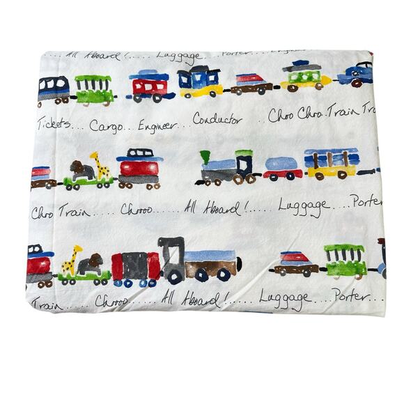 Pottery Barn Kids Ryder Trains Flat Sheet Organic Cotton Twin - Picture 1 of 6